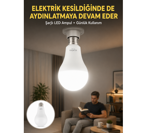 Acil Durumlar İçin Şarjlı LED Ampul 6400K Soğuk Beyaz 30 Watt Yeni Nesil