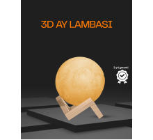 Ahşap Standlı 3D Baskı Ay Lambası 16 Renkli ve Şarjlı