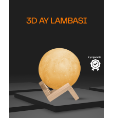 Ahşap Standlı 3D Baskı Ay Lambası 16 Renkli ve Şarjlı
