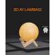 16 Renkli 3D Baskılı Ay Lambası Ahşap Standlı