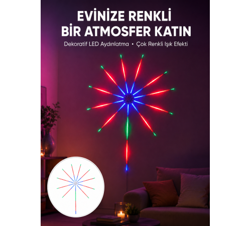 Uygulama Destekli RGB LED Havai Fişek Duvar Aydınlatması Yeni Nesil