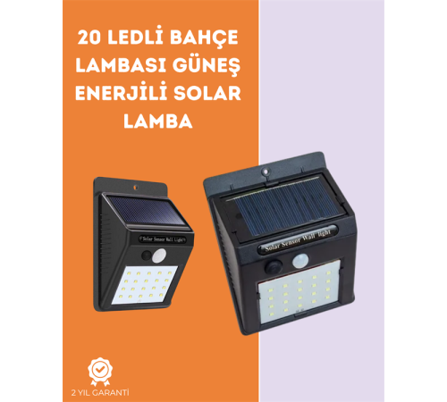 Solar Enerjili 20 LED Duvar Lambası | Hareket Sensörlü, Su Geçirmez, Kablo Gerektirmez