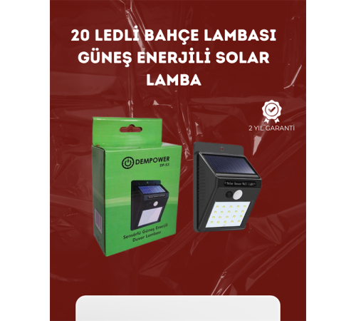 Su Geçirmez 20 LED Solar Aydınlatma | Dış Mekan için PIR Hareket Sensörü ile Akıllı Işık