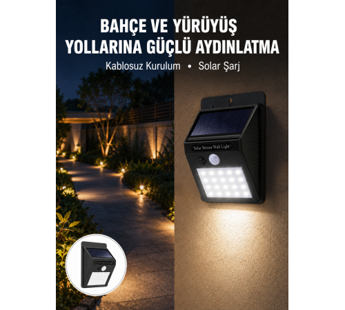 Kablosuz Solar LED Lamba | Bahçe, Veranda, Merdiven Işığı, Otomatik Aç-Kapa Sensörlü Yeni Nesil