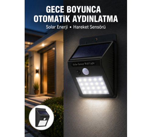 Su Geçirmez 20 LED Solar Aydınlatma | Dış Mekan için PIR Hareket Sensörü ile Akıllı Işık Yeni Nesil