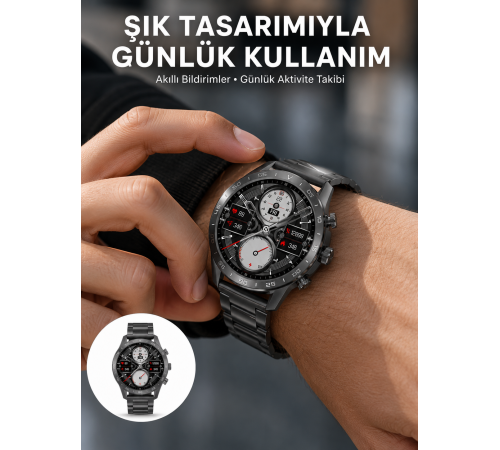 Akıllı Saat Çelik Kordon Çağrı Cevaplama Amoled Ekran Titreşimli Uyku ve Sağlık Takibi Yeni Nesil