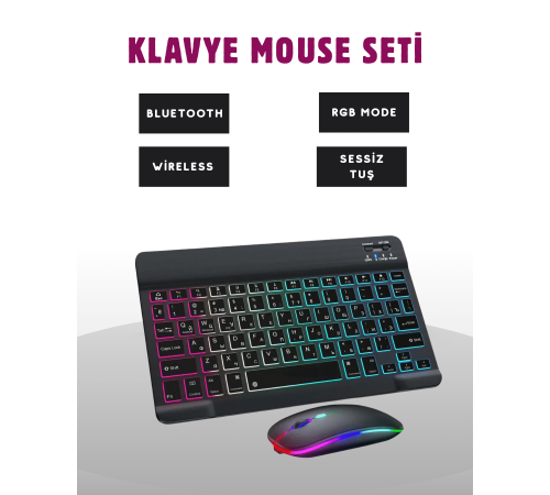 Tüm Cihazlarla Uyumlu RGB Işıklı Kablosuz Klavye ve Mouse Seti