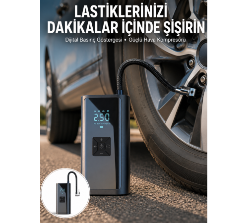 12V Uyumlu Çok İşlevli Akıllı Araç Lastik Pompası Yeni Nesil
