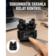 Yeni Nesil ANC Özellikli Çağrı Cevaplayan Dokunmatik Ekranlı Bluetooth Kulaklık Siyah Yeni Nesil