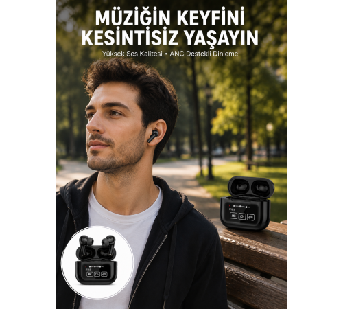 Kulak İçi Bluetooth Kulaklık Ekranlı Müzik Dinleme Çağrı Cevaplama Siyah Yeni Nesil