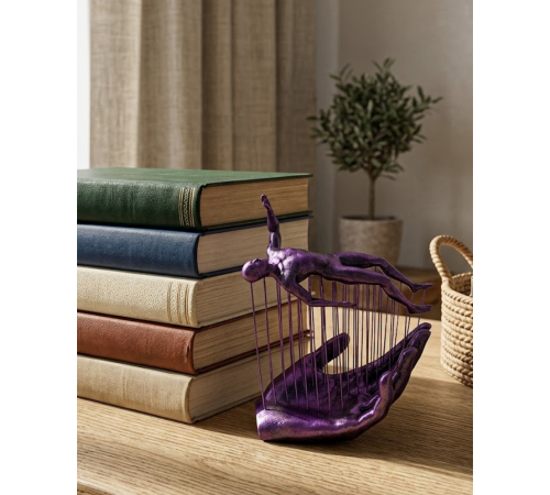 Mor El İnsan Figürü Dekoratif Biblo Minimal Modern Salon Raf ve Masa Üstü Aksesuar