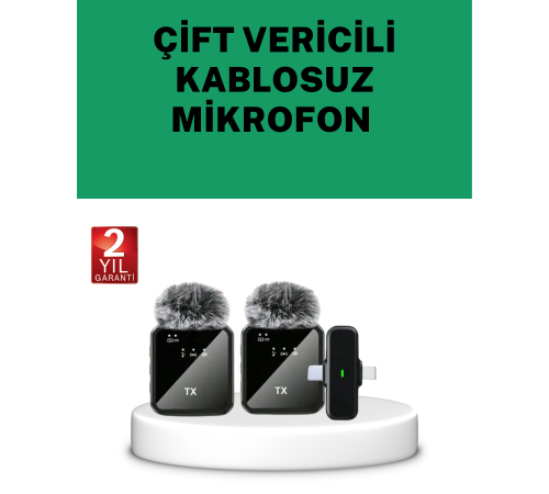 2’li Kablosuz Yaka Mikrofonu Type-C ve Lightning Uyumlu Profesyonel Set