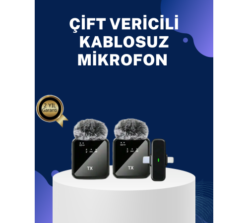 2’li Kablosuz Yaka Mikrofonu Type-C ve Lightning Uyumlu Profesyonel Set