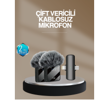 2’li Kablosuz Yaka Mikrofonu Type-C ve Lightning Uyumlu Profesyonel Set