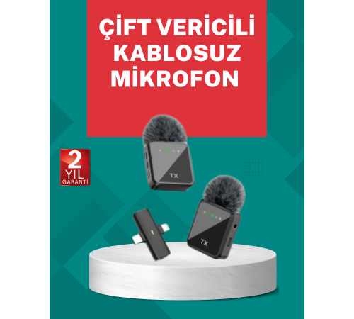 2’li Kablosuz Yaka Mikrofonu Type-C ve Lightning Uyumlu Profesyonel Set