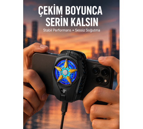 Oyunlar İçin Telefon Soğutucu – 65-85 mm Uyumlu, Dijital Ekranlı Yeni Nesil