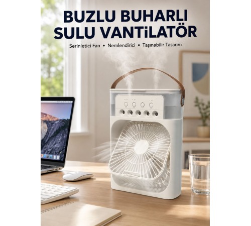 Spreyli Mini Masaüstü Fan | 500ML Su Hazneli, 3 Kademeli Soğutucu Yeni Nesil