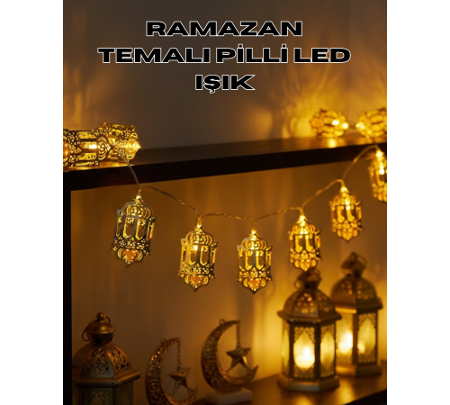 Ramazan Işıkları Pilli Altın Fener Tasarımlı Dekoratif LED Aydınlatma