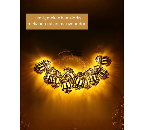 Pilli Altın Fenerli Ramazan Işıkları Dekoratif LED Zincir