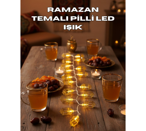 Ramazan Işıkları Pilli Altın Fener Tasarımlı Dekoratif LED Aydınlatma