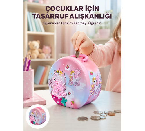 Mini Çocuk Para Kasası Güvenli Kilitli Birikim Kutusu