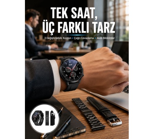 Akıllı Saat Yeni Nesil Üç Kordonlu Nabız Ölçer Çağrı Cevaplama Yeni Nesil