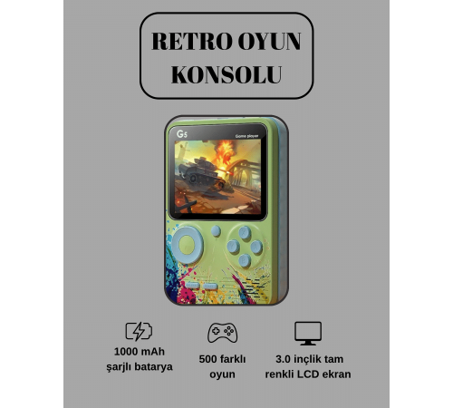 G5 Game Box Retro Mini Oyun Konsolu – 500 Dahili Oyun
