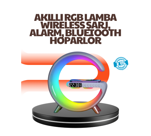 Kablosuz Şarjlı Atmosfer Lambası Bluetooth Hoparlör ve Akıllı Alarm Özellikli