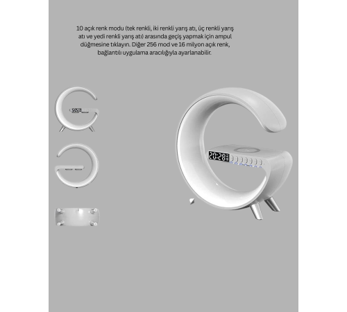 Bluetooth Hoparlörlü RGB Atmosfer Lambası Kablosuz Şarj ve Saat Özellikli