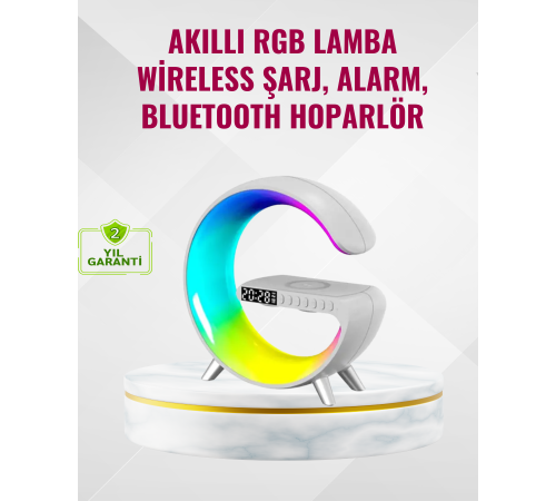 Kablosuz Şarjlı Atmosfer Lambası Bluetooth Hoparlör ve Akıllı Alarm Özellikli