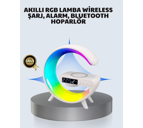 Başucu İçin Tasarlanmış Kablosuz Şarjlı Gece Lambası ve Bluetooth Ses Sistemi