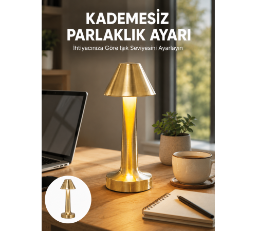 LED Masa Lambası 3 Renk Ayarlı Şarjlı Kablosuz Modern Tasarım Yeni Nesil