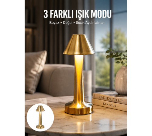 Kablosuz LED Masa Lambası 1800mAh 3 Renk Aydınlatma Dokunmatik Yeni Nesil