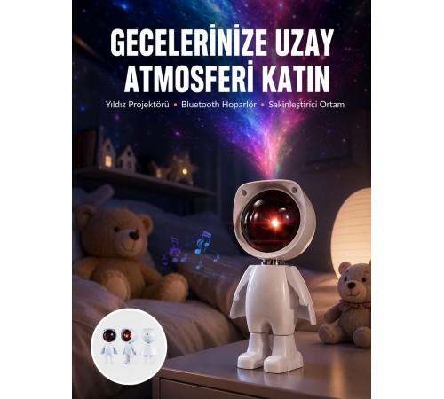 180 Derece Dönebilen Astronot Masa ve Gece Lambası Projektör Yeni Nesil