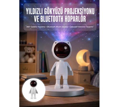 Gün Batımı Lambası Işık Arka Plan Projektör Sevimli Astronot Enerji Tasarruflu Yeni Nesil
