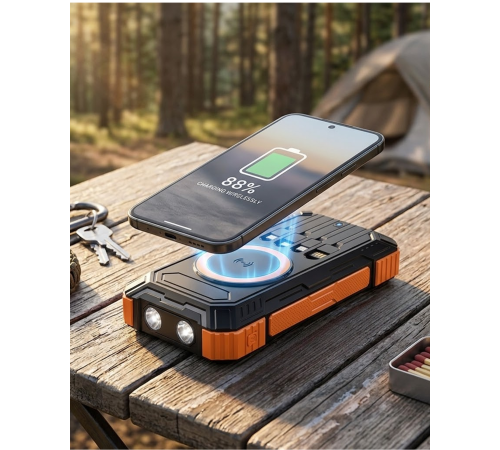 20000 mAh Powerbank Güneş Enerjili Kablosuz Şarj Hızlı Şarj Taşınabilir Batarya