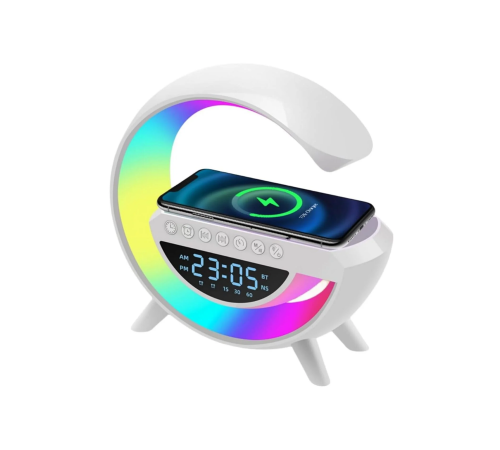 Kablosuz Şarjlı LED Işıklı Masa Saati Bluetooth Hoparlör Alarm Fonksiyonlu