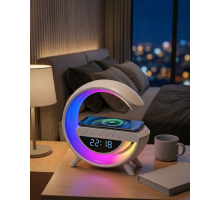 Kablosuz Şarjlı LED Işıklı Masa Saati Bluetooth Hoparlör Alarm Fonksiyonlu