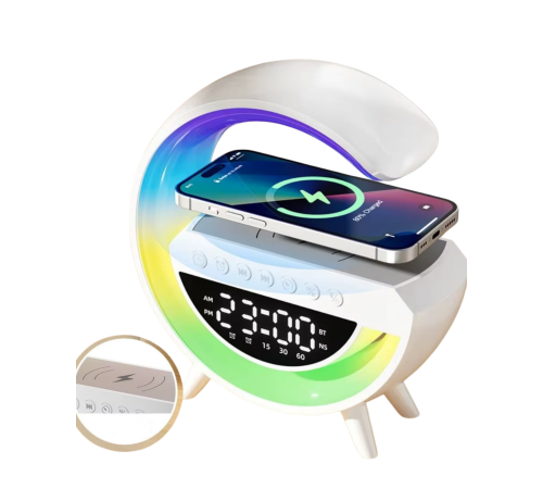 RGB Gece Lambalı Kablosuz Şarj Cihazlı Bluetooth Hoparlör Dijital Saat
