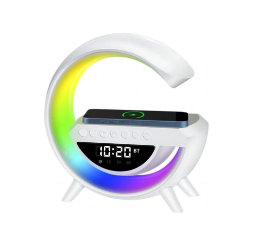 Kablosuz Şarjlı Bluetooth Hoparlör RGB Işık Gece Lambası Dijital Saat