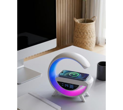 Kablosuz Şarjlı Bluetooth Hoparlör RGB Işık Gece Lambası Dijital Saat