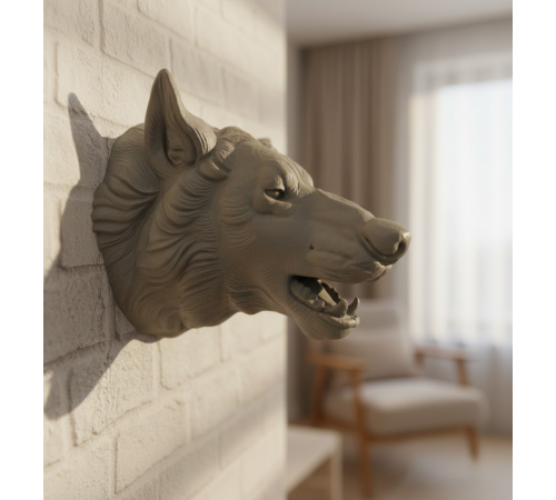 Gri Kurt Duvar Biblosu Güçlü Detaylı Dekoratif Tasarım 25x19 cm