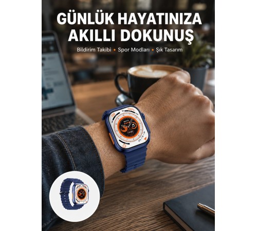 Akıllı Saat 360 mAh Çoklu Spor Modlu Lacivert Siyah Kordon Yeni Nesil