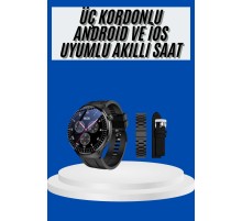 Amoled Ekran Akıllı Saat Üç Kordonlu İOS Android Uyumlu