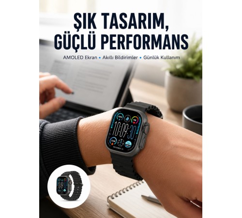 AMOLED Ekran 49mm Ultra Tasarım 3 Kordonlu Akıllı Saat Yeni Nesil
