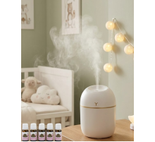 Kompakt Mini Hava Nemlendirici 5 Esans Hediyeli LED Işıklı USB Aromaterapi Cihazı