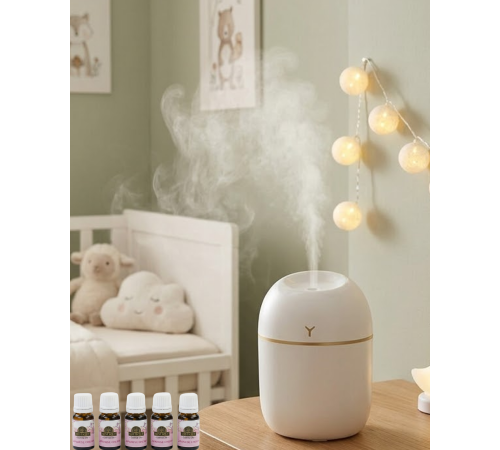 Kompakt Mini Hava Nemlendirici 5 Esans Hediyeli LED Işıklı USB Aromaterapi Cihazı