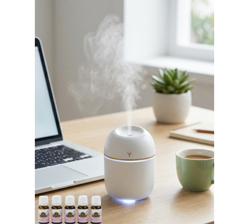 Mini Hava Nemlendirici USB Bağlantılı LED Işıklı 5 Esans Hediyeli Aromaterapi Difüzörü