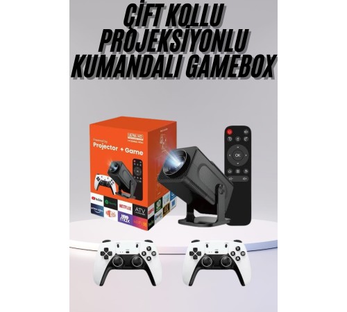 Çift Kollu Game Box Projeksiyon Cihazı Kumandalı Android Tv Dahili Hoparlör