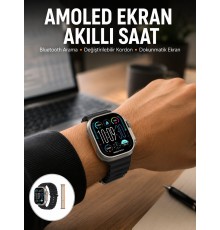 49mm Akıllı Saat Amoled Ekranlı Kadın Erkek Kol Saati Plastik Kordon Yeni Nesil